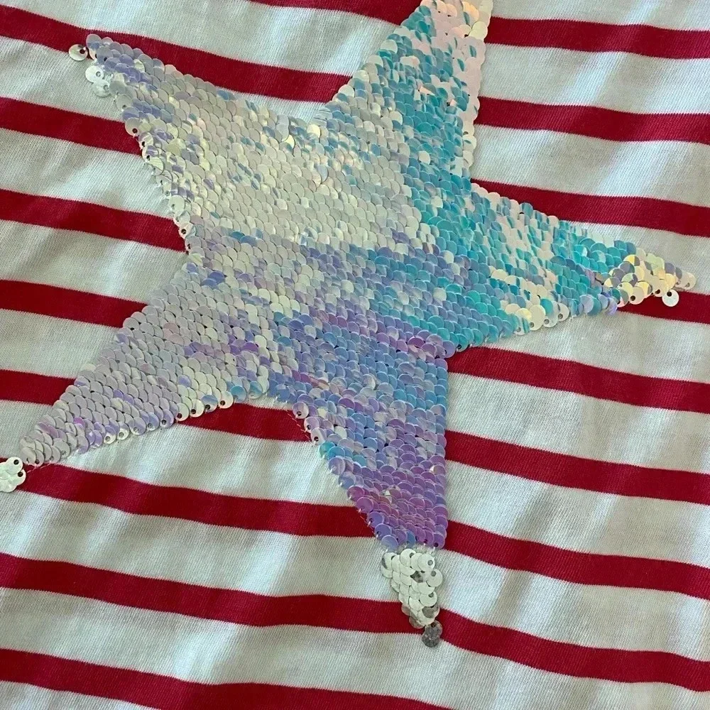 NWT gap red white stripe star flip sequin top medium new 4th of July